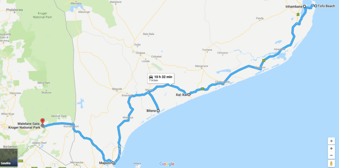 mappa viaggio sud mozambico