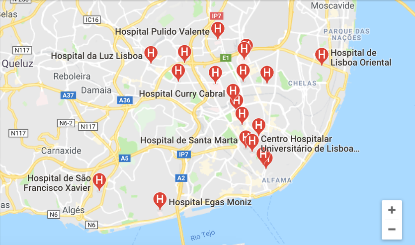 ospedali a lisbona la mappa