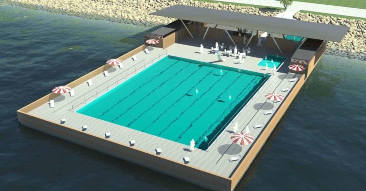 una piscina a lisbona nel fiume tago